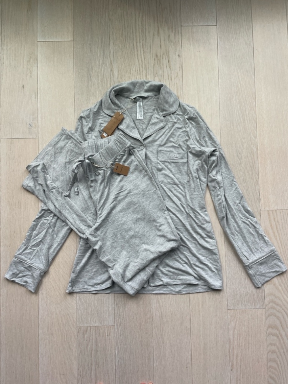 Skims XS Gray PJs- Long Sleeve Button Up Pajamas Set